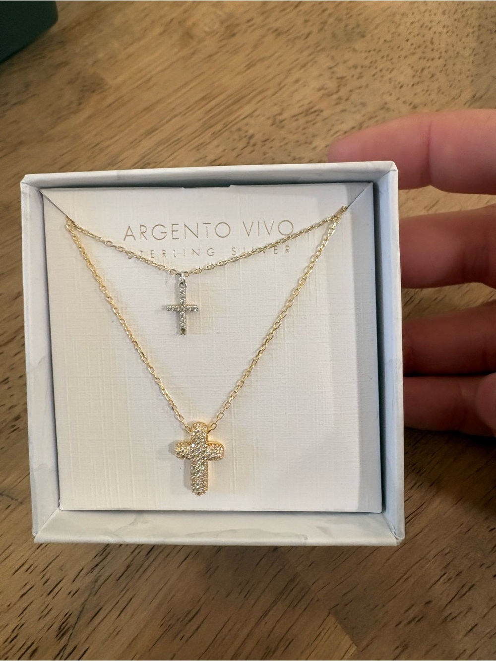 Argento Vivo Gold and Silver Layered Separate Pave Cross Necklace *Flaw